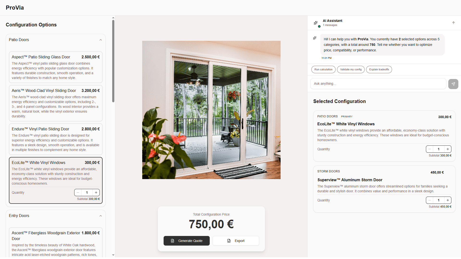 Professional Services product configurator preview